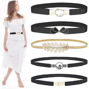 EAONE Skinny Belts for Women 5 Pack, Fashion Dress Belts Stretch Women Waist Belts Plus Size Elastic Waist Band for Dresses