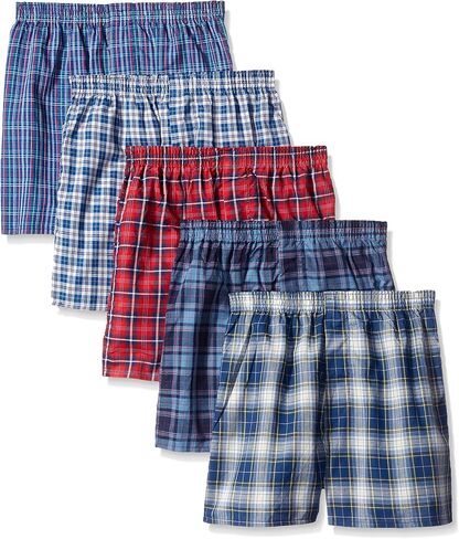 Fruit of the Loom Boys' Woven Boxer, Exposed and Covered Waistband (Pack of 5) in Saudi Arabia