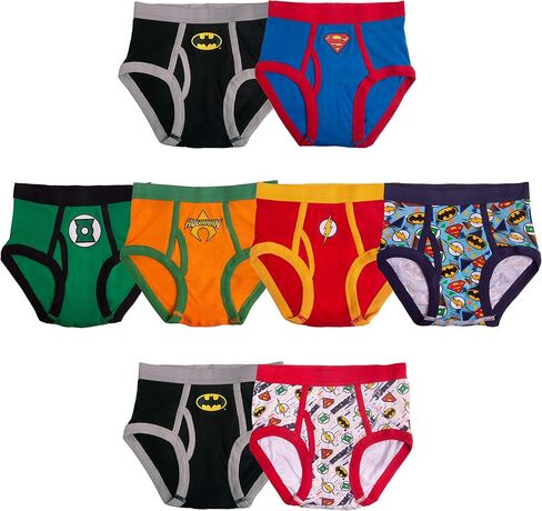 سراويل داخلية قطنية 100% للأولاد من DC Comics مع مطبوعات تشمل شعارات سوبرمان وباتمان وذا فلاش، مقاسات 2/3t، 4t، 4، 6، 8 in Kuwait