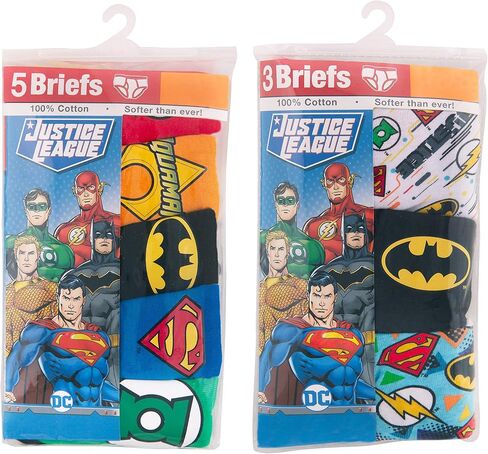 سراويل داخلية قطنية 100% للأولاد من DC Comics مع مطبوعات تشمل شعارات سوبرمان وباتمان وذا فلاش، مقاسات 2/3t، 4t، 4، 6، 8 in Kuwait