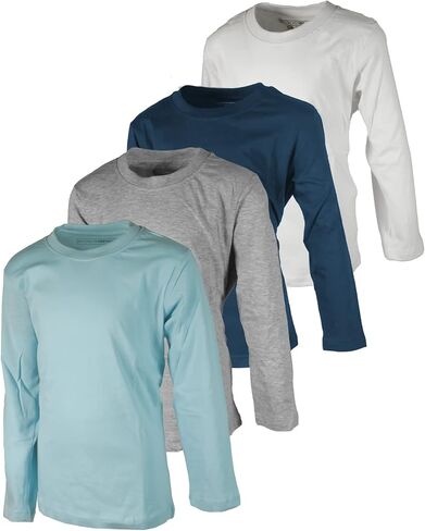 BROOKLYN VERTICAL Boys 4 Pack Long Sleeve Soft Cotton Tagless Crew Neck Tee Shirts| Sizes 2T to 18/20 in Kuwait