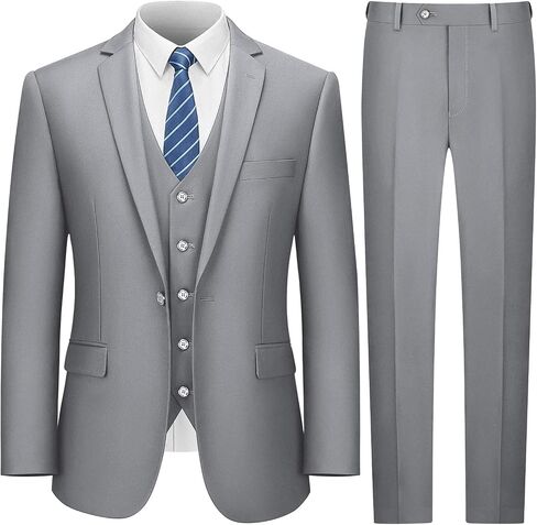 LUPURTY Suits for Men, 3 Piece Men's Suit Slim Fit, Solid Jacket Vest Pants with Tie, One Button Tuxedo Set in Saudi Arabia