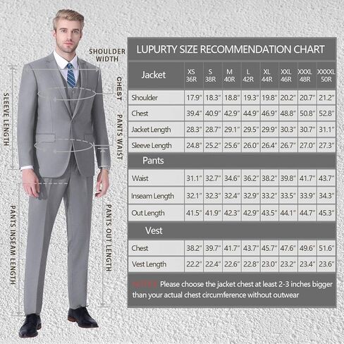 LUPURTY Suits for Men, 3 Piece Men's Suit Slim Fit, Solid Jacket Vest Pants with Tie, One Button Tuxedo Set in Saudi Arabia