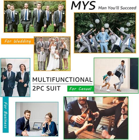 MY'S Men's 3 Piece Slim Fit Suit, One Button Jacket Blazer Vest Pants Set and Tie in Kuwait