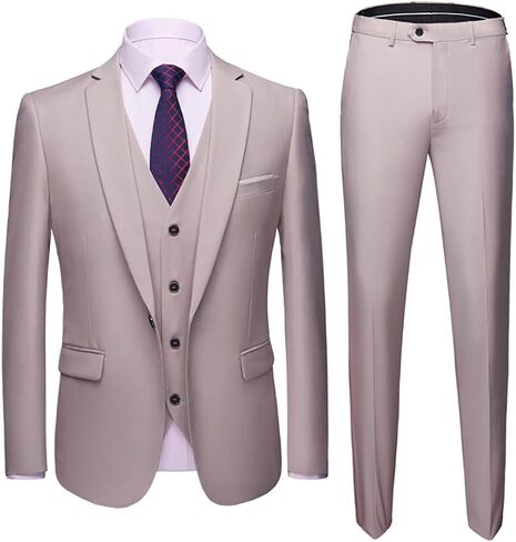 MY'S Men's 3 Piece Slim Fit Suit, One Button Jacket Blazer Vest Pants Set and Tie in Kuwait