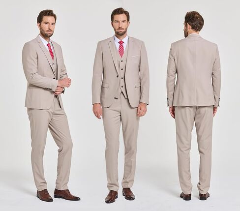 MY'S Men's 3 Piece Slim Fit Suit, One Button Jacket Blazer Vest Pants Set and Tie in Kuwait