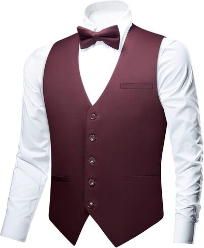 FAIMO Suit Vest for Men Formal, Business Tuxedo Vest Bow Tie Pocket Square Set, Mens Dress Vest for Wedding(XS-4XL) in Kuwait
