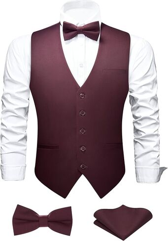 FAIMO Suit Vest for Men Formal, Business Tuxedo Vest Bow Tie Pocket Square Set, Mens Dress Vest for Wedding(XS-4XL) in Kuwait