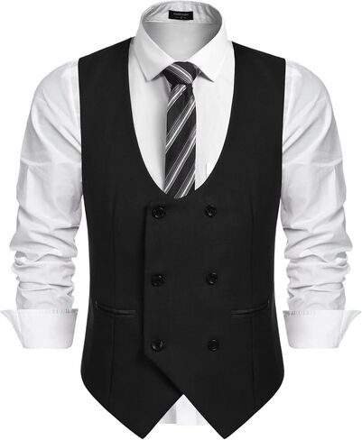 COOFANDY Men's Formal Suit Vest Double Breasted Dress Vest Slim Fit Business Waistcoat in Saudi Arabia