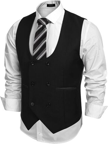 COOFANDY Men's Formal Suit Vest Double Breasted Dress Vest Slim Fit Business Waistcoat in Saudi Arabia