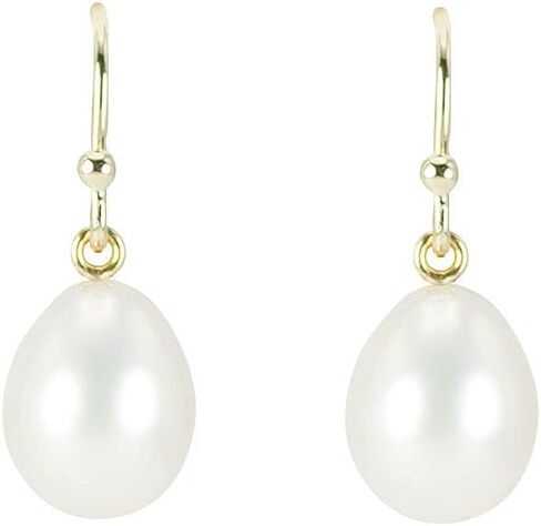 BLUE OCEAN PEARLS 14K الذهب الأصفر والذهب الأبيض، أقراط متدلية من اللؤلؤ الأبيض المستزرع في المياه العذبة للنساء، لؤلؤ شبه دائري 9-10 مم مجوهرات متدلية عالية اللمعان للفتيات in Kuwait