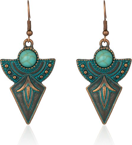 TIANBANGSHI Handmade Vintage Bohemian Turquoise Drop Dangle Earrings Unique geometry Fan Statement Earrings for Women Girls Hypoallergenic Jewelry in Saudi Arabia
