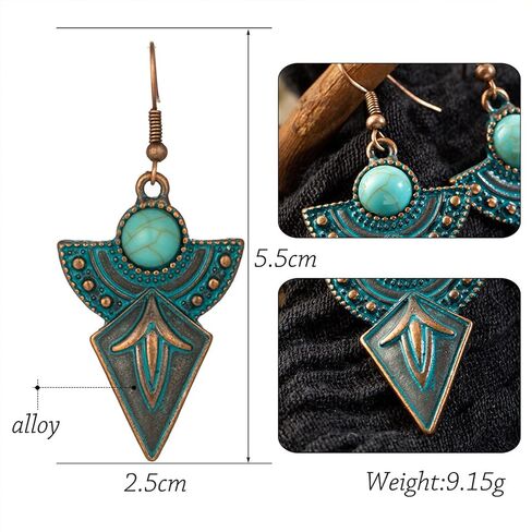 TIANBANGSHI Handmade Vintage Bohemian Turquoise Drop Dangle Earrings Unique geometry Fan Statement Earrings for Women Girls Hypoallergenic Jewelry in Saudi Arabia
