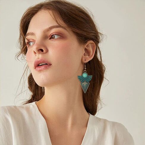 TIANBANGSHI Handmade Vintage Bohemian Turquoise Drop Dangle Earrings Unique geometry Fan Statement Earrings for Women Girls Hypoallergenic Jewelry in Saudi Arabia