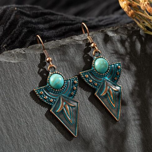 TIANBANGSHI Handmade Vintage Bohemian Turquoise Drop Dangle Earrings Unique geometry Fan Statement Earrings for Women Girls Hypoallergenic Jewelry in Saudi Arabia