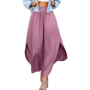DOUBLJU Women's Waist Band Side Split Maxi Skirt with Pocket in Saudi Arabia