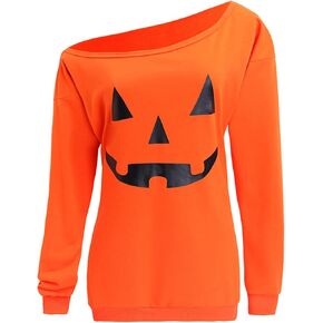 lymanchi Women Slouchy Shirts Halloween Pumpkin Long Sleeve Sweatshirts Pullover in Saudi Arabia
