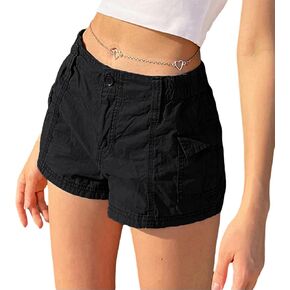 Women Cargo Shorts Elastic Low Waist Pocket Shorts Y2k Egirls Slim Fitted Shorts Vintage Harajuku Streetwear