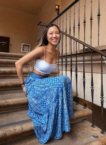 Happy Sailed Womens Floral Print Boho Maxi Skirt Elastic High Waist Pleated Ruffle Flowy Long Skirts S-XL in Kuwait