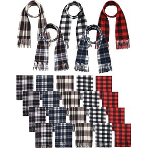 25 Pcs Plaid Winter Neck Scarf Soft Warm Classic Scarf Unisex Black Red Grey Scarf for Women Men in Kuwait