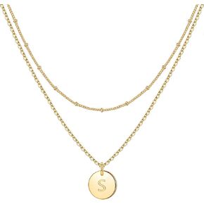 IEFWELL Easter Gifts - Initial Necklaces for Women Girls, 14K Gold-Plated Silver Double Side Engraved Hammered Coin Necklaces, Layered Necklace Jewelry Pendant for Teen Girls in Saudi Arabia