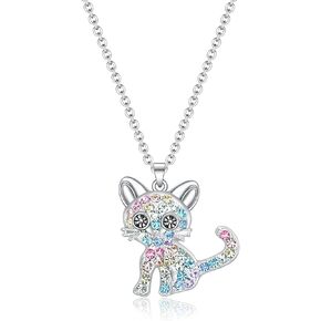 Girls Cat Birthstone Necklace Gifts for Women,Kitty Cats Dog Pendant Necklaces Jewelry for Cat Lovers in Saudi Arabia