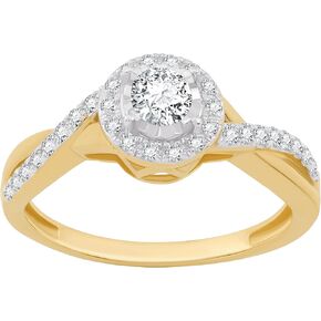 مذهب 1/2 قيراط. تي دبليو. خاتم خطوبة ملتوي من الألماس المعملي (وضوح SI1-SI2، لون F-G) وطلاء ذهبي عيار 14 قيراط فوق خاتم خطوبة ملتوي من الفضة الاسترليني in Kuwait