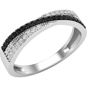 مجموعة Dazzlingrock 0.25 قيراط (ctw) خاتم زفاف للسيدات من الألماس الأبيض والأسود دائري 1/4 قيراط، متوفر بالذهب 10K/14K/18K والفضة الاسترليني 925 in Kuwait