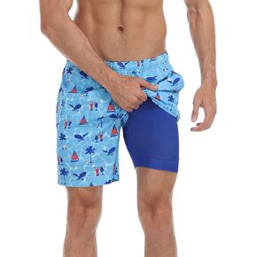 LRD Men's Swim Trunks with Compression Liner 7 Inch Inseam Quick Dry Swim Shorts in Kuwait