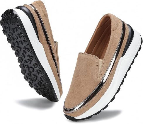 Ruiatoo Platform Shoes for Women Comfort Slip on Suede Moccasins Low Top Casual Wedge Loafers in Kuwait