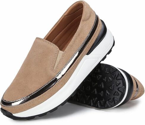 Ruiatoo Platform Shoes for Women Comfort Slip on Suede Moccasins Low Top Casual Wedge Loafers in Kuwait