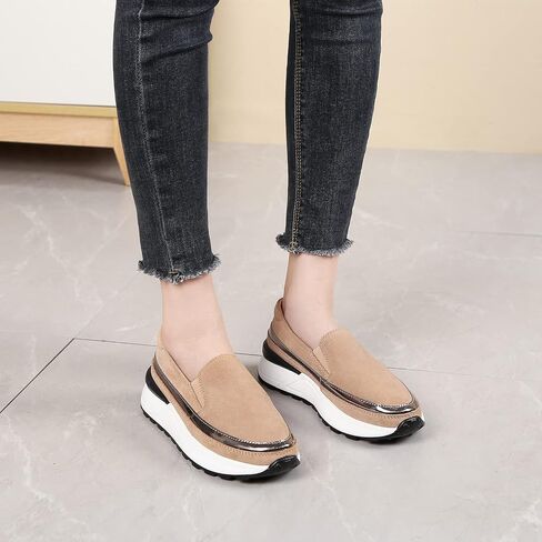 Ruiatoo Platform Shoes for Women Comfort Slip on Suede Moccasins Low Top Casual Wedge Loafers in Kuwait