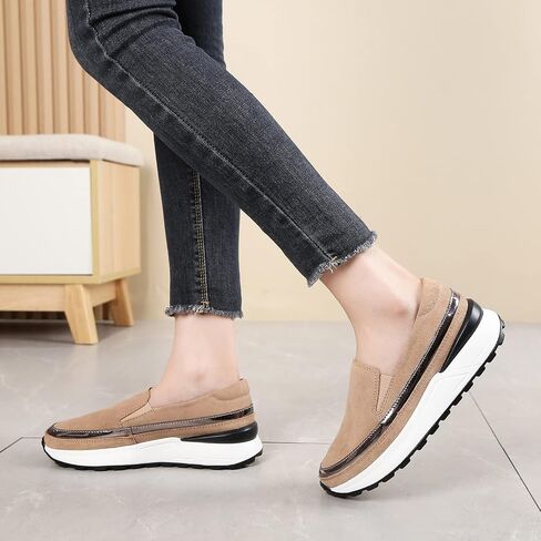 Ruiatoo Platform Shoes for Women Comfort Slip on Suede Moccasins Low Top Casual Wedge Loafers in Kuwait