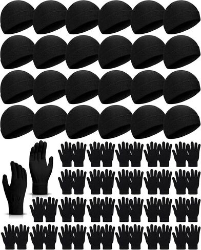 Tarpop 48 Pcs Winter Beanie Gloves Bulk Winter Hat Gloves for Homeless Winter Warm Glove Stretch Knit Beanie for Women Men in Kuwait