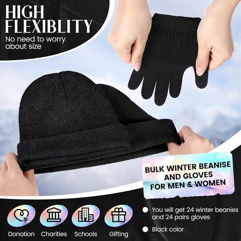 Tarpop 48 Pcs Winter Beanie Gloves Bulk Winter Hat Gloves for Homeless Winter Warm Glove Stretch Knit Beanie for Women Men in Kuwait