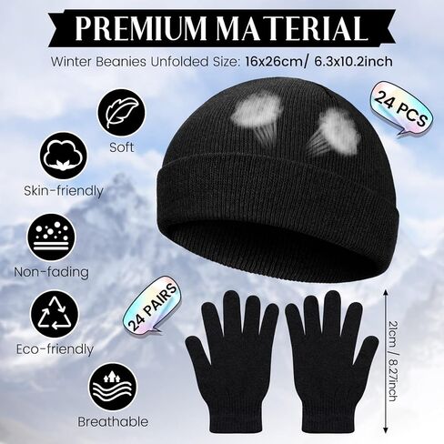 Tarpop 48 Pcs Winter Beanie Gloves Bulk Winter Hat Gloves for Homeless Winter Warm Glove Stretch Knit Beanie for Women Men in Kuwait