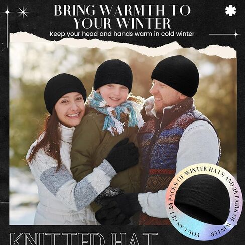 Tarpop 48 Pcs Winter Beanie Gloves Bulk Winter Hat Gloves for Homeless Winter Warm Glove Stretch Knit Beanie for Women Men in Kuwait