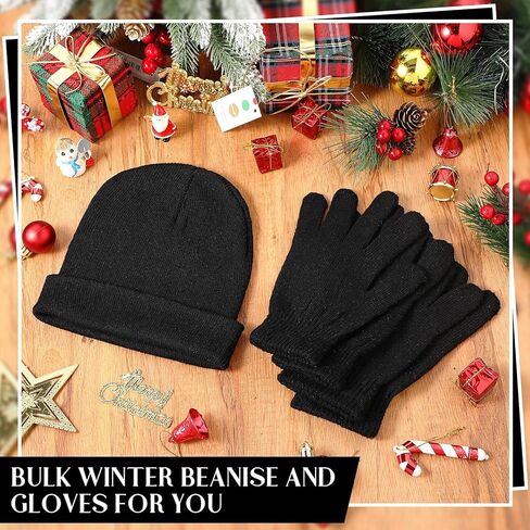 Tarpop 48 Pcs Winter Beanie Gloves Bulk Winter Hat Gloves for Homeless Winter Warm Glove Stretch Knit Beanie for Women Men in Kuwait