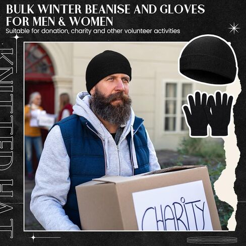 Tarpop 48 Pcs Winter Beanie Gloves Bulk Winter Hat Gloves for Homeless Winter Warm Glove Stretch Knit Beanie for Women Men in Kuwait