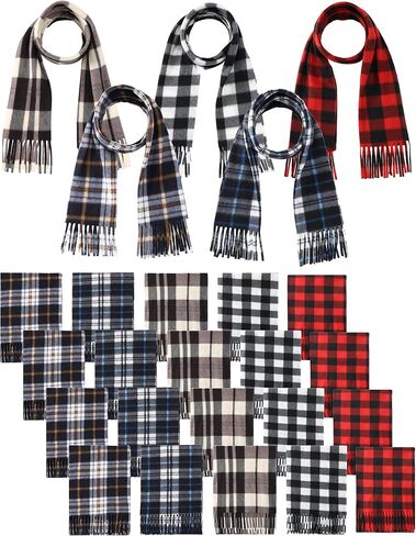 25 Pcs Plaid Winter Neck Scarf Soft Warm Classic Scarf Unisex Black Red Grey Scarf for Women Men in Kuwait