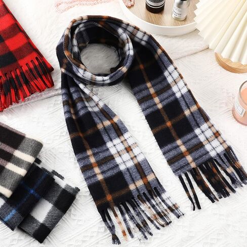 25 Pcs Plaid Winter Neck Scarf Soft Warm Classic Scarf Unisex Black Red Grey Scarf for Women Men in Kuwait