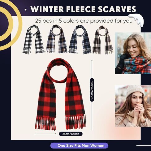 25 Pcs Plaid Winter Neck Scarf Soft Warm Classic Scarf Unisex Black Red Grey Scarf for Women Men in Kuwait