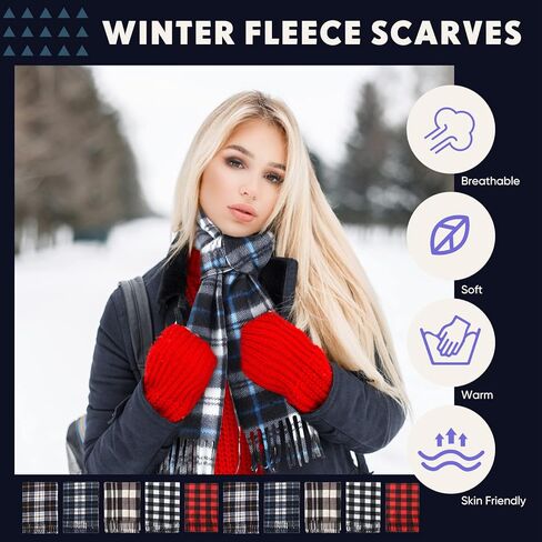 25 Pcs Plaid Winter Neck Scarf Soft Warm Classic Scarf Unisex Black Red Grey Scarf for Women Men in Kuwait