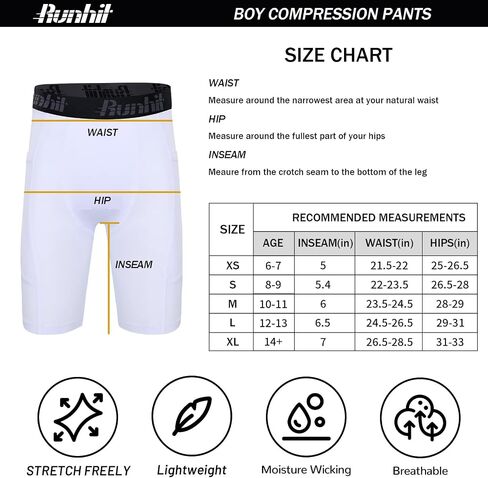 شورت مضغوط للأولاد من Runhit Youth، ملابس داخلية رياضية للأولاد بطبقات أساسية وسروال رياضي وجيب جانبي in Kuwait