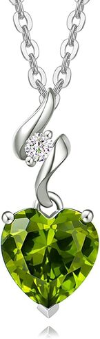 AGVANA 14K الصلبة الذهب الأبيض الماس قلادة الأحجار الكريمة حقيقية أو خلق مع سلسلة الفضة الاسترليني 8x8mm القلب جوهرة قلادة غرامة مجوهرات الذكرى السنوية هدايا عيد ميلاد للنساء أمي زوجة لها in Kuwait