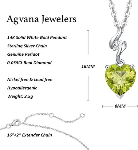 AGVANA 14K الصلبة الذهب الأبيض الماس قلادة الأحجار الكريمة حقيقية أو خلق مع سلسلة الفضة الاسترليني 8x8mm القلب جوهرة قلادة غرامة مجوهرات الذكرى السنوية هدايا عيد ميلاد للنساء أمي زوجة لها in Kuwait