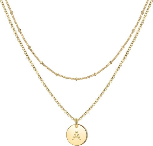 IEFWELL Easter Gifts - Initial Necklaces for Women Girls, 14K Gold-Plated Silver Double Side Engraved Hammered Coin Necklaces, Layered Necklace Jewelry Pendant for Teen Girls in Kuwait