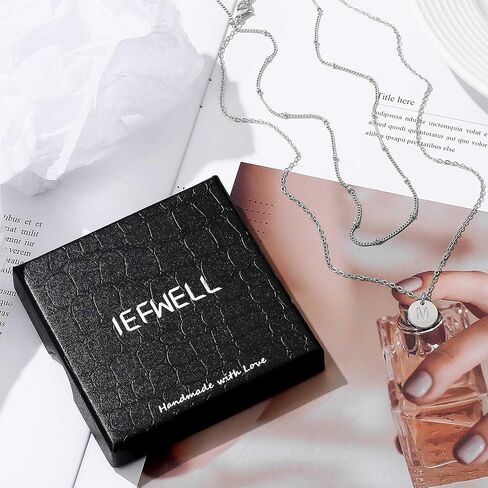IEFWELL Easter Gifts - Initial Necklaces for Women Girls, 14K Gold-Plated Silver Double Side Engraved Hammered Coin Necklaces, Layered Necklace Jewelry Pendant for Teen Girls in Kuwait