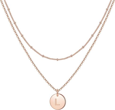 IEFWELL Easter Gifts - Initial Necklaces for Women Girls, 14K Gold-Plated Silver Double Side Engraved Hammered Coin Necklaces, Layered Necklace Jewelry Pendant for Teen Girls in Kuwait