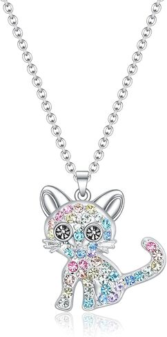 Girls Cat Birthstone Necklace Gifts for Women,Kitty Cats Dog Pendant Necklaces Jewelry for Cat Lovers in Kuwait